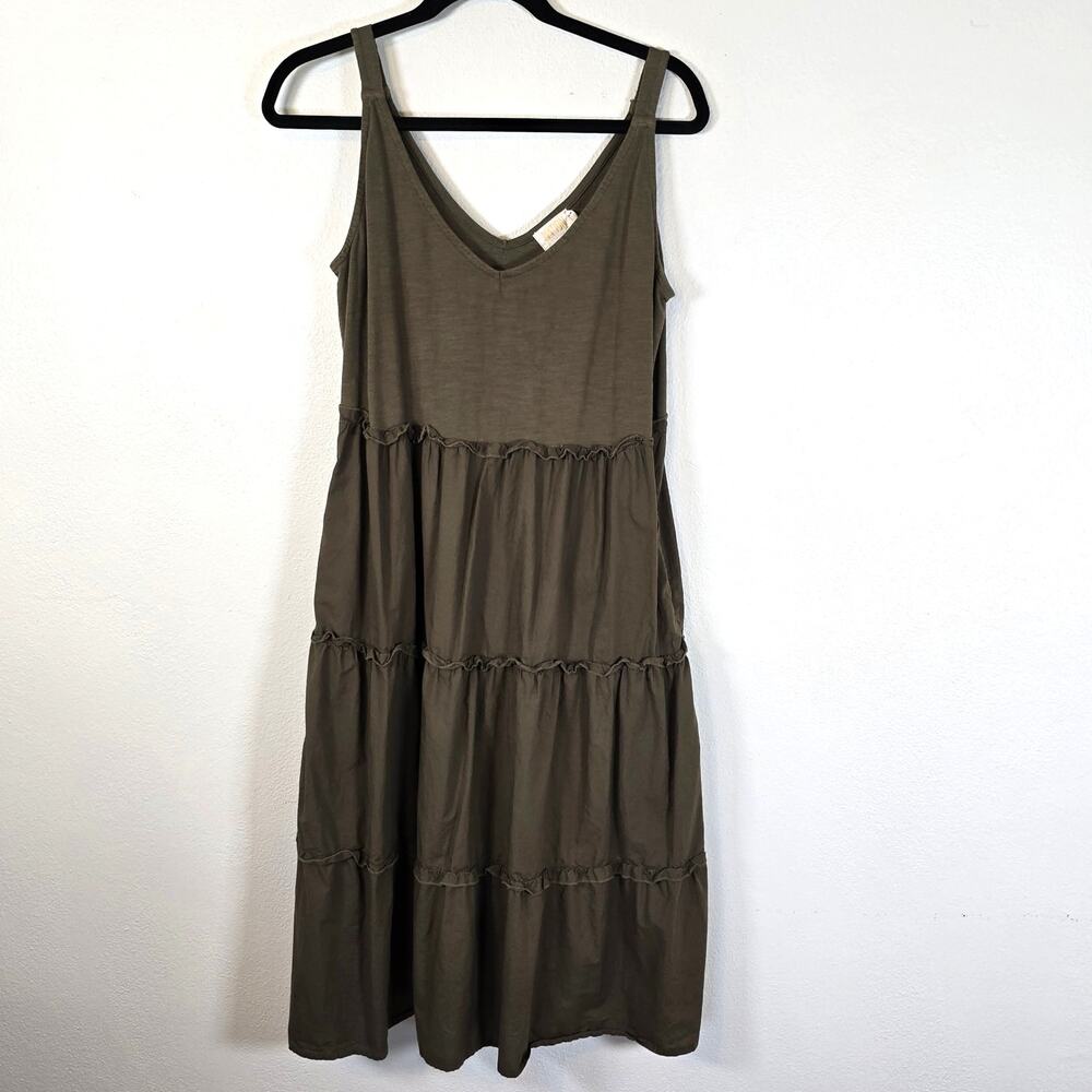 Nation LTD Hannah Tiered Sundress Women's L Khaki Green Summer Beachy Boho Chic